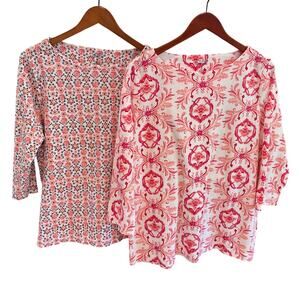 Croft & Barrow Bundle 2 Pink Floral 3/4 Sleeve T-Shirts, 100% Cotton, Size XL